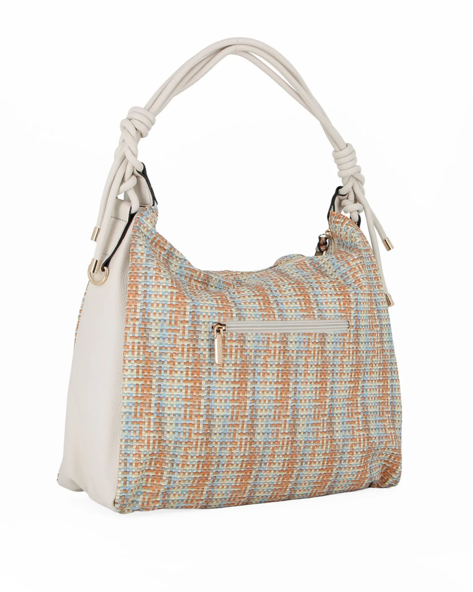 NARDINI - Borsa sacca multicolor effetto intreccio con tasca posteriore, tracolla removibile