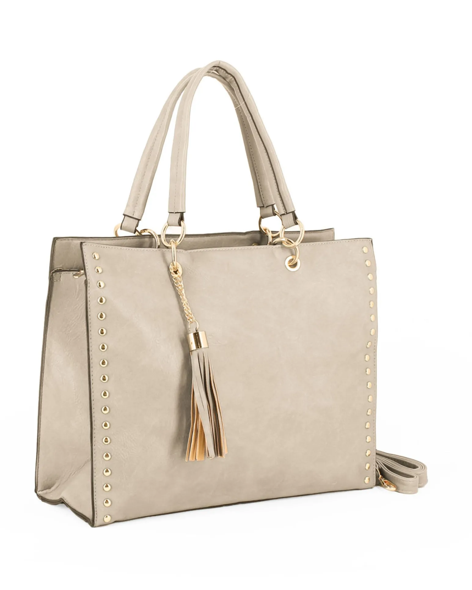 NARDINI - Borsa shopping beige con tasca posteriore, pennacchio a frange e dettaglio rivetti