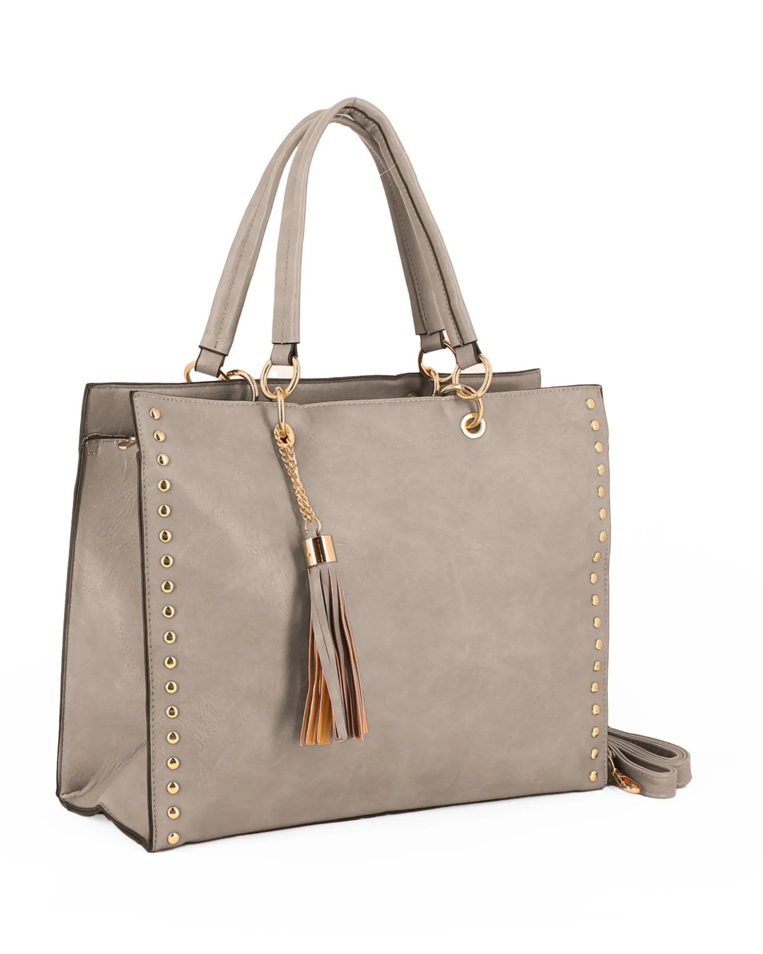 NARDINI - Borsa shopping khaki con tasca posteriore, pennacchio a frange e dettaglio rivetti