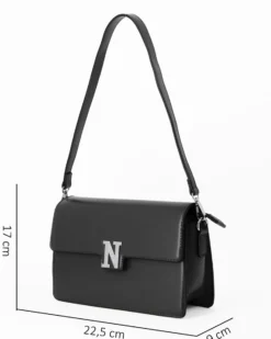 NARDINI - Borsa un manico nera con patta e tracolla removibile