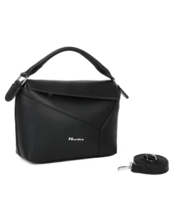 NARDINI - Borsa un manico nera con patta diagonale e tasca posteriore, tracolla removibile