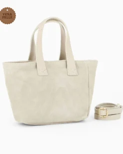 NARDINI - Minibag ghiaccio scamosciata in VERA PELLE con tasca posteriore, tracolla removibile - MADE IN ITALY