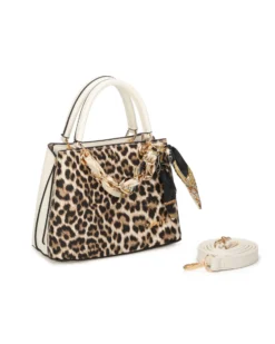 NARDINI - Minibag maculata con tre scomparti principali e catena con foulard, tracolla removibile