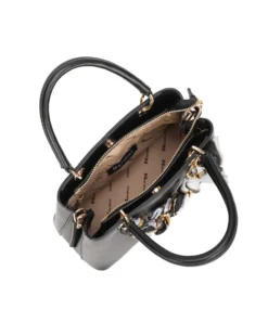NARDINI - Minibag nera con tre scomparti principali e catena con foulard, tracolla removibile