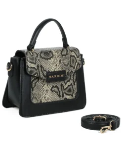 NARDINI - Minibag taupe con patta e parte frontale pitonata, tracolla removibile