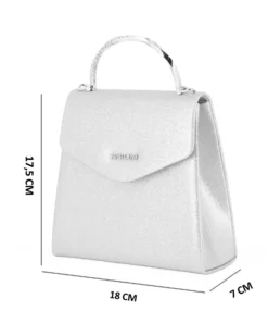 NARDINI - Pochette argento in lurex con manico rigido con strass e tracollina removibile