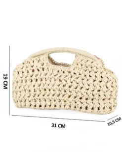 NARDINI - Pochette beige in paglia con motivo ad intreccio, tracollina removibile