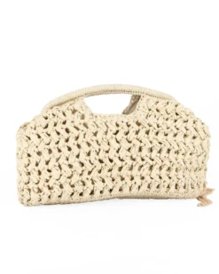 NARDINI - Pochette beige in paglia con motivo ad intreccio, tracollina removibile