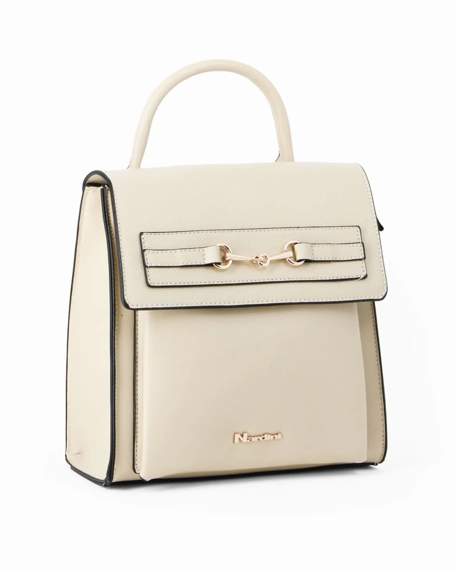 NARDINI - Zaino beige con tasca frontale e morsetto sulla patta