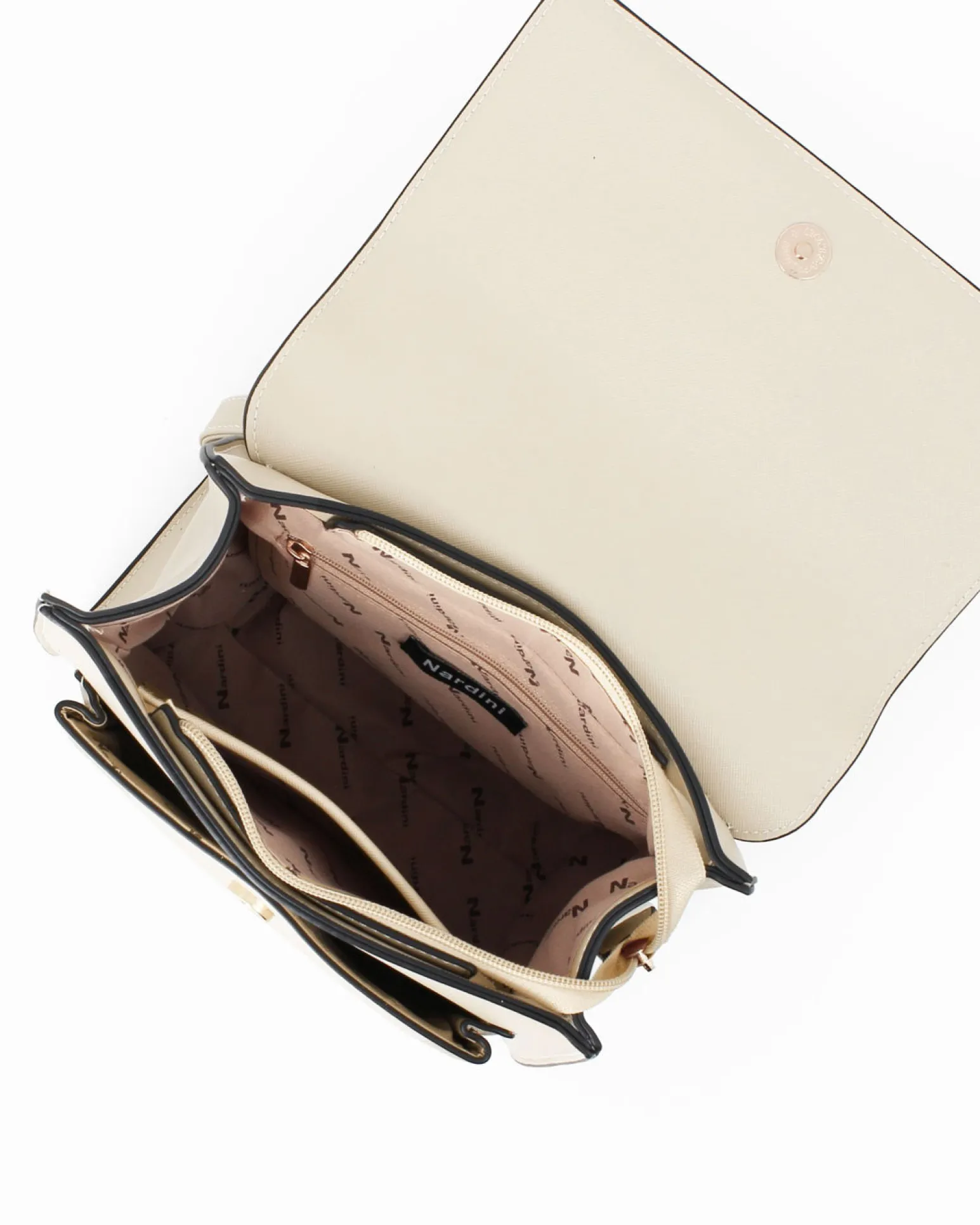 NARDINI - Zaino beige con tasca frontale e morsetto sulla patta