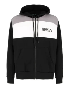 NASA - FELPA CON CAPPUCCIO E ZIP NERA/BIANCA/GRIGIA DA UOMO