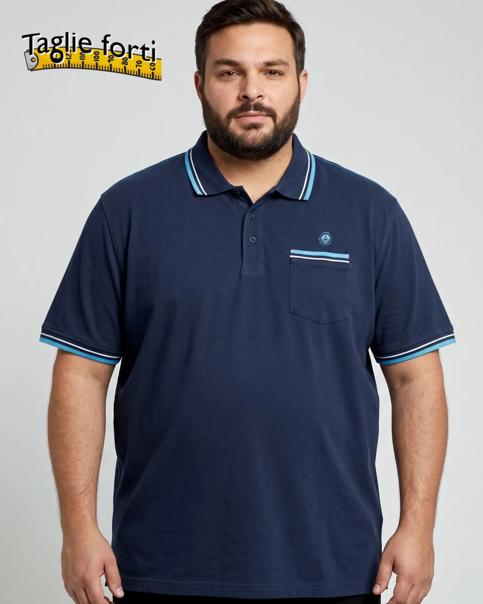 NAVY SAIL - Polo over manica corta denim