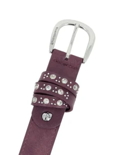 NAZARENO GABRIELLI - Cinta bordeaux da donna con passanti con borchie e strass