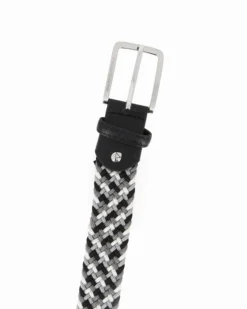 NAZARENO GABRIELLI - Cinta nera/grigia/bianca intrecciata ed elasticizzata da uomo