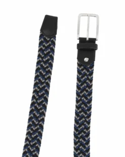 NAZARENO GABRIELLI - Cinta nera/grigia/blu intrecciata ed elasticizzata da uomo