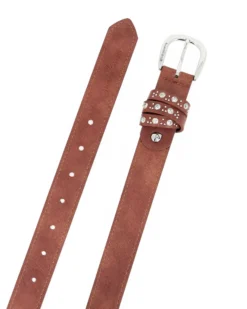 NAZARENO GABRIELLI - Cinta tabacco da donna con passanti con borchie e strass