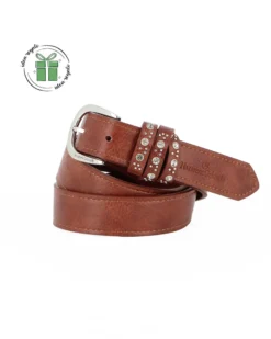 NAZARENO GABRIELLI - Cinta tabacco da donna con passanti con borchie e strass