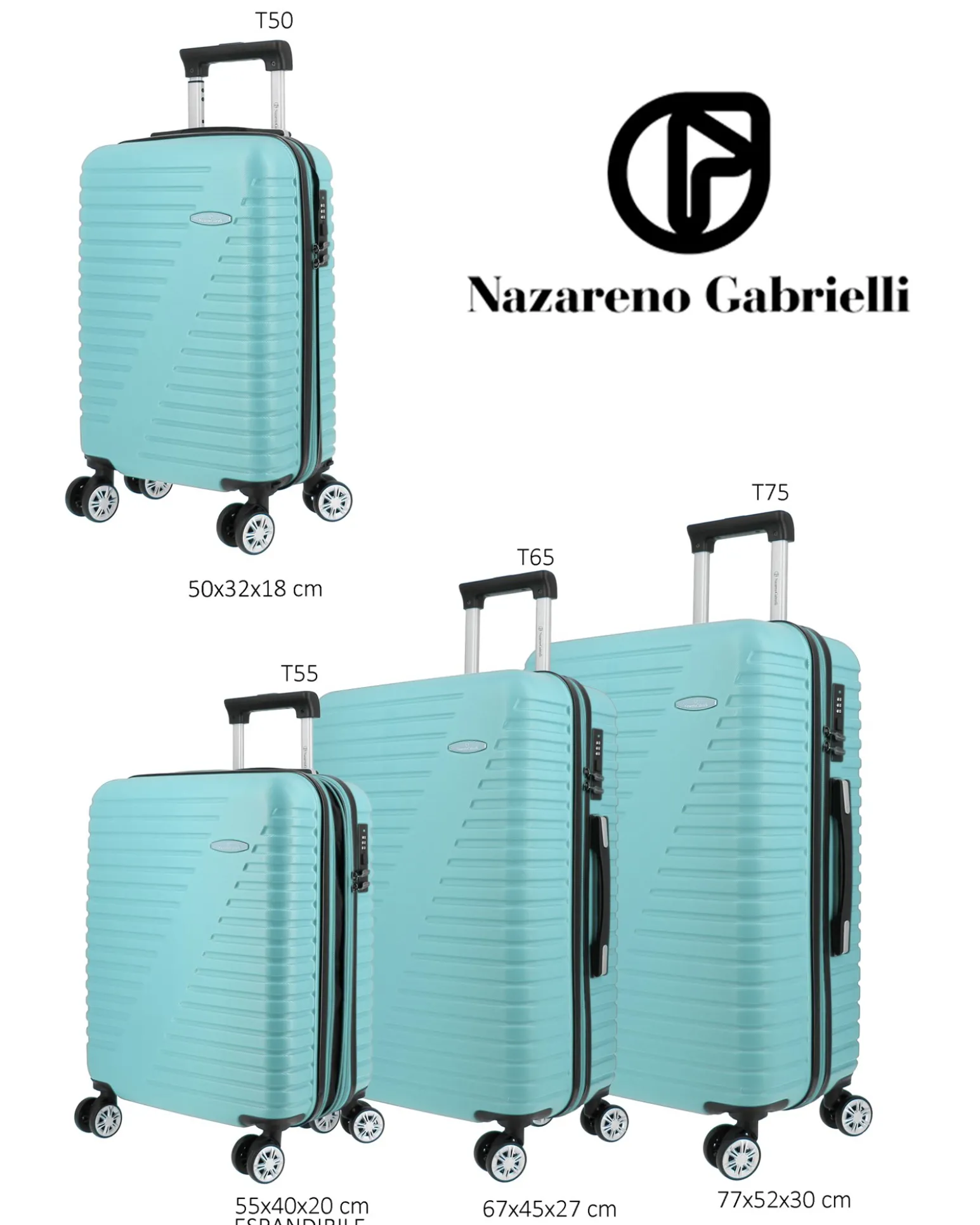 NAZARENO GABRIELLI - TROLLEY AZZURRO IN ABS 4 RUOTE