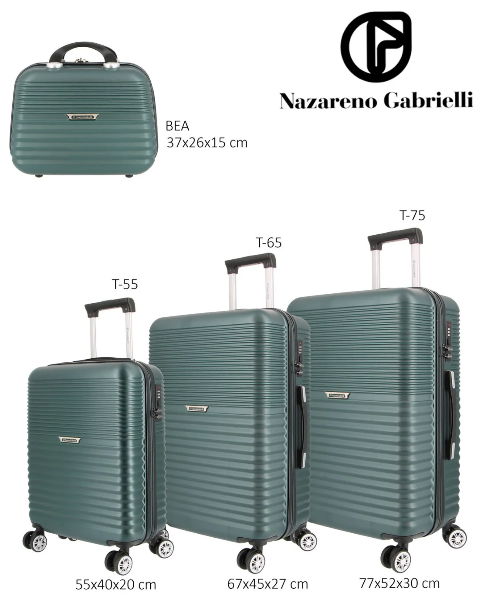 NAZARENO GABRIELLI - TROLLEY VERDE IN ABS 4 RUOTE