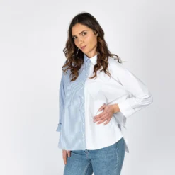 NEON &NYLON - CAMICIA DONNA MANICA LUNGA SVASATA A RICHE