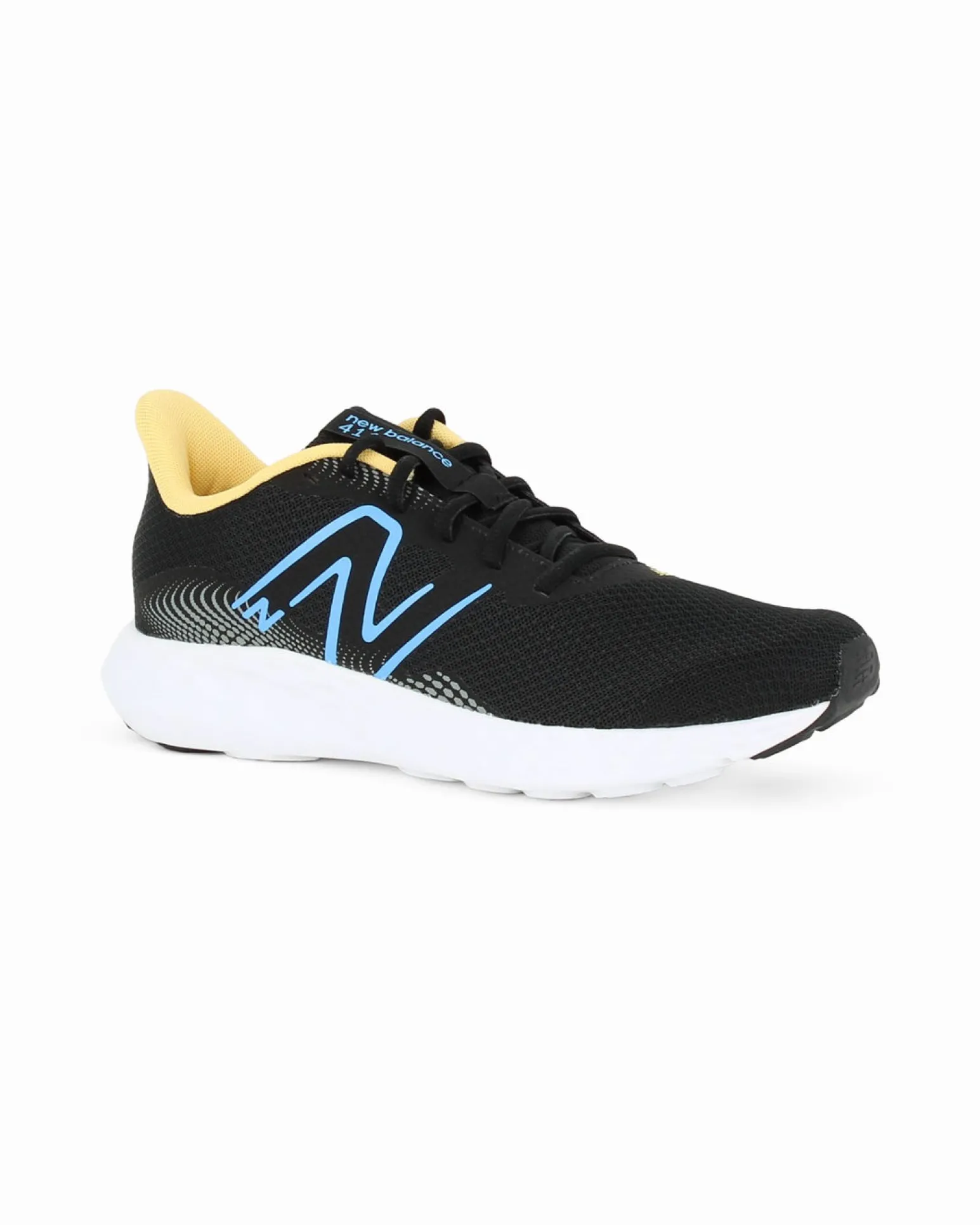 NEW BALANCE - SCARPA DA RUNNING NERA CON DETTAGLI GIALLI E CELESTI DA UOMO, M411RM3
