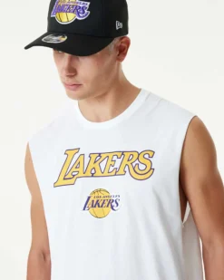 NEW ERA - Canotta da uomo bianca in cotone con logo Lakers