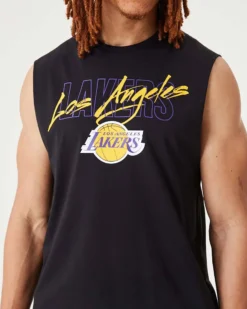 NEW ERA - Canotta nera da uomo in cotone con logo Los Angeles Lakers