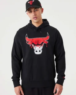 NEW ERA - Felpa nera con cappuccio e logo Chicago Bulls