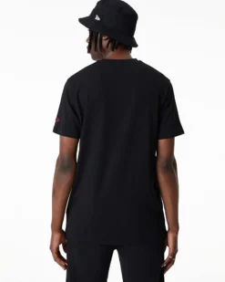 NEW ERA - T shirt girocollo da uomo nera in cotone con logo giallo