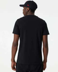 NEW ERA - T shirt girocollo da uomo nera in cotone con logo Chicago Bulls