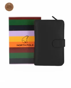 NORTH POLE - Portafoglio nero in VERA PELLE da donna con pattina