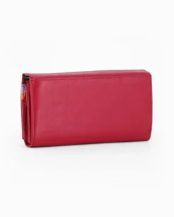 NORTH POLE - Portafoglio rosso in VERA PELLE da donna con patta e tasca posteriore