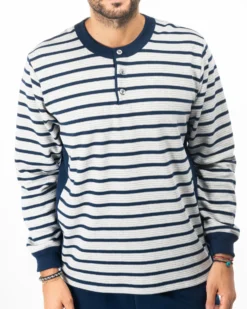 NOTTI MAGICHE - Pigiama da uomo blu a strisce modello ABRAMO, MADE IN ITALY