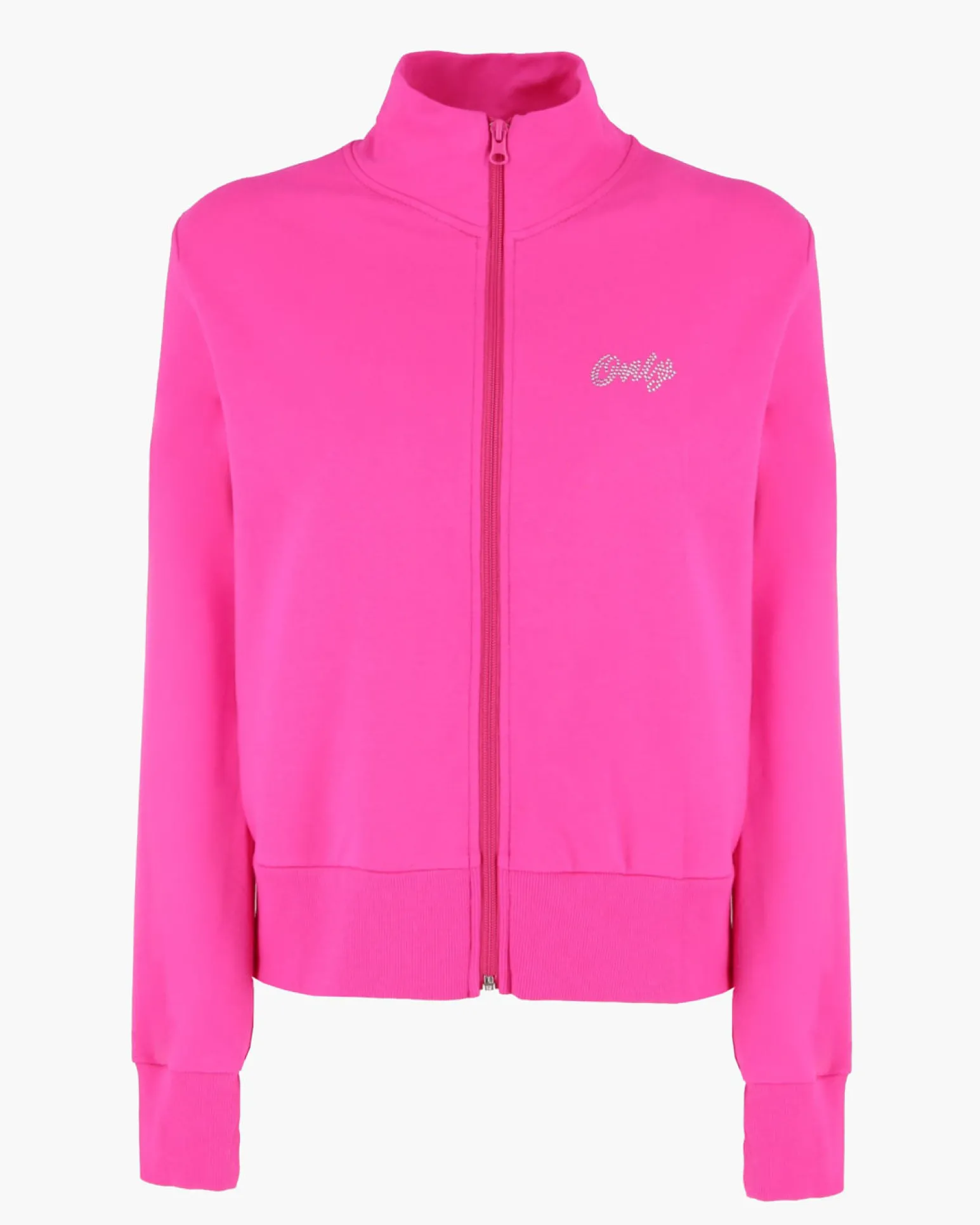 ONLY - FELPA FULL ZIP FUXIA CON LOGO STRASS DA DONNA, 10107