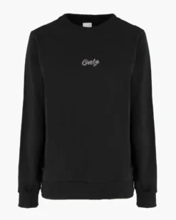 ONLY - MAGLIA MANICA LUNGA NERA  CON LOGO STRASS DA DONNA, 10114