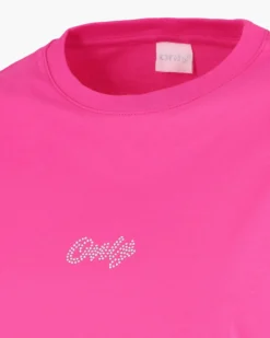 ONLY -  T-SHIRT MEZZA MANICA FUXIA DA DONNA CON  LOGO STRASS -  10126