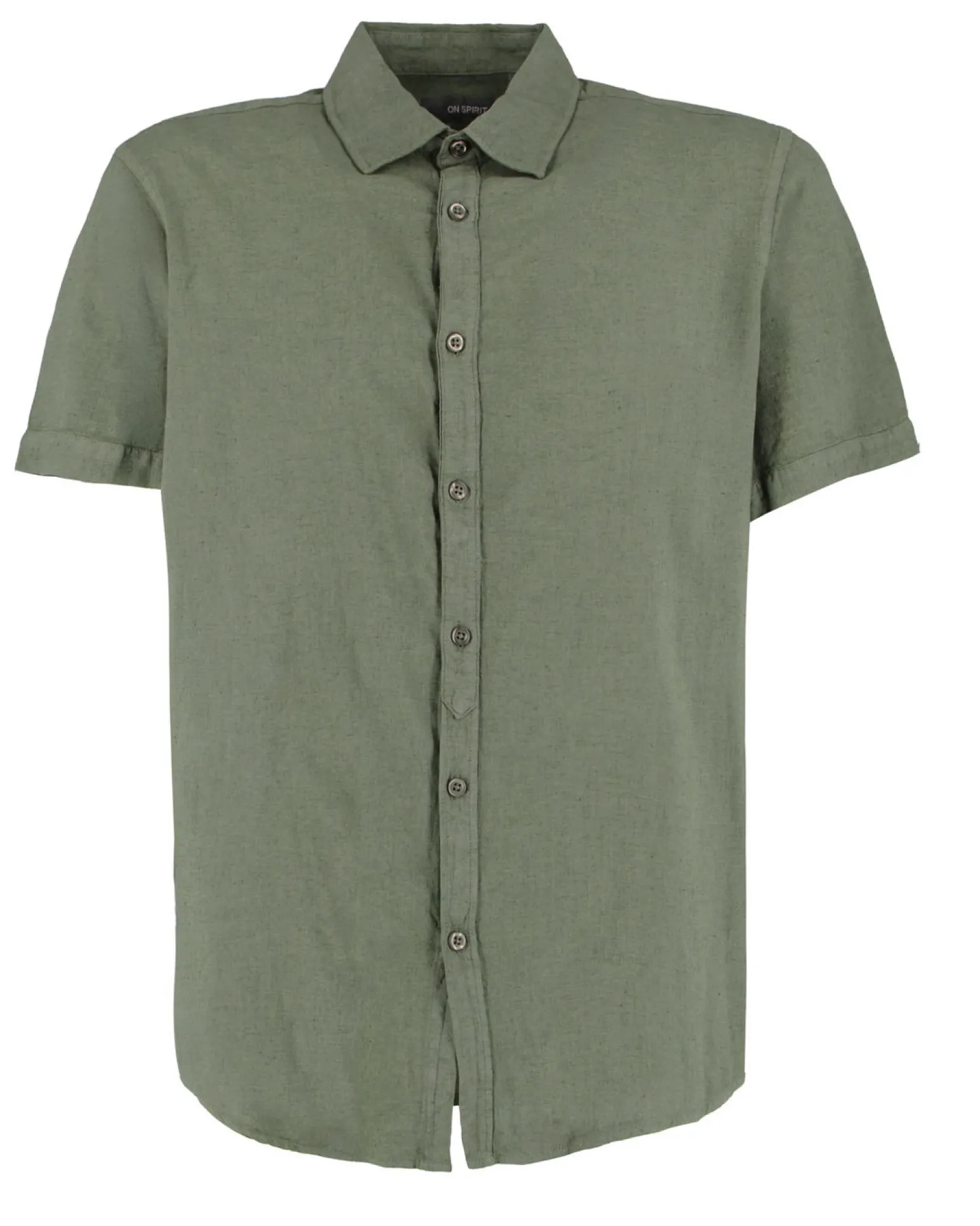 ON SPIRIT - Camica mezza manica collo classico verde militare lino-viscosa