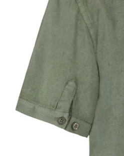 ON SPIRIT - Camica mezza manica collo classico verde militare lino-viscosa
