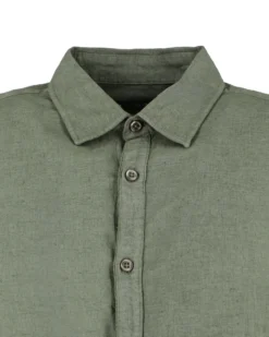 ON SPIRIT - Camica mezza manica collo classico verde militare lino-viscosa