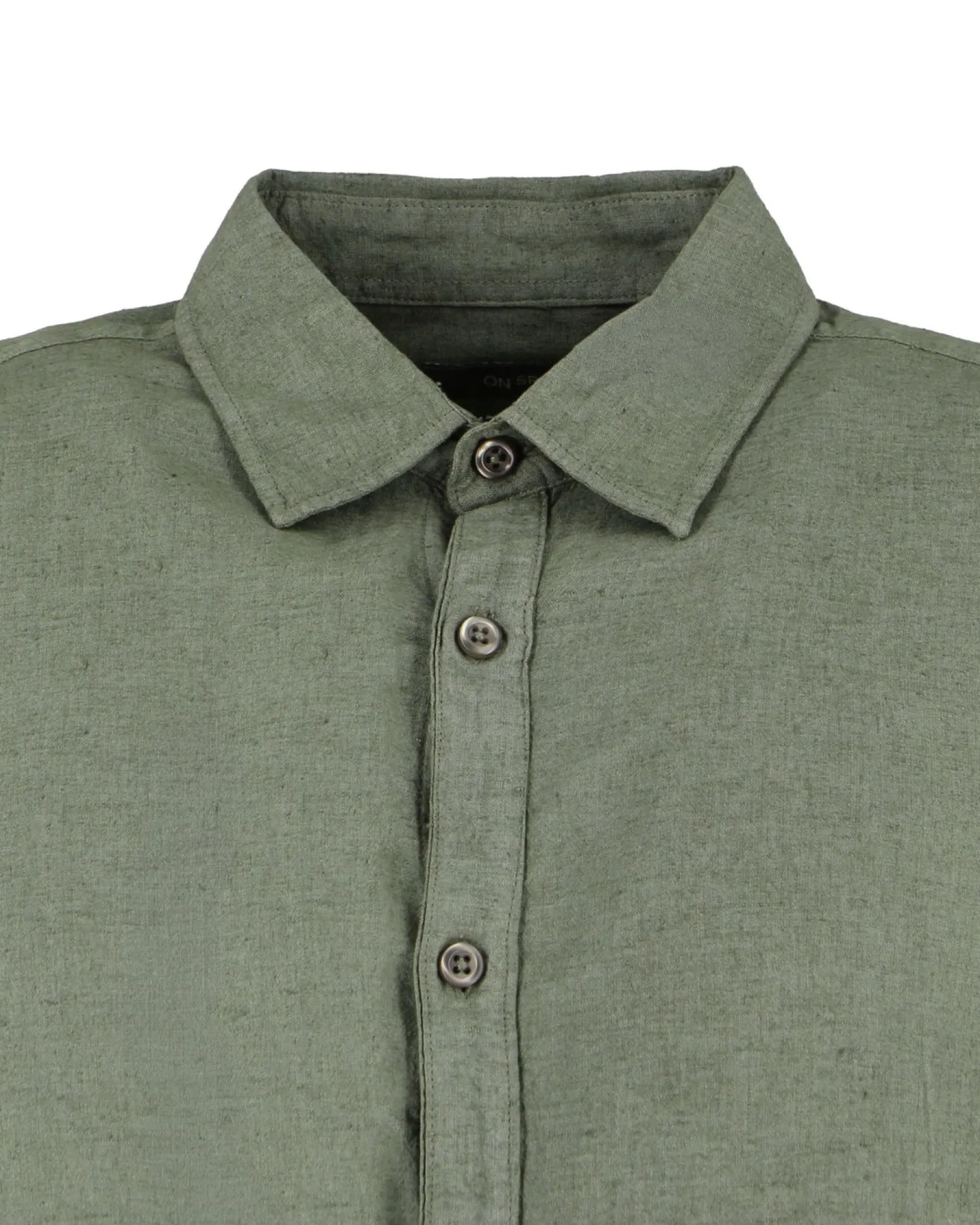 ON SPIRIT - Camica mezza manica collo classico verde militare lino-viscosa