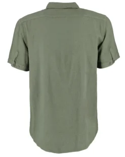 ON SPIRIT - Camica mezza manica collo classico verde militare lino-viscosa