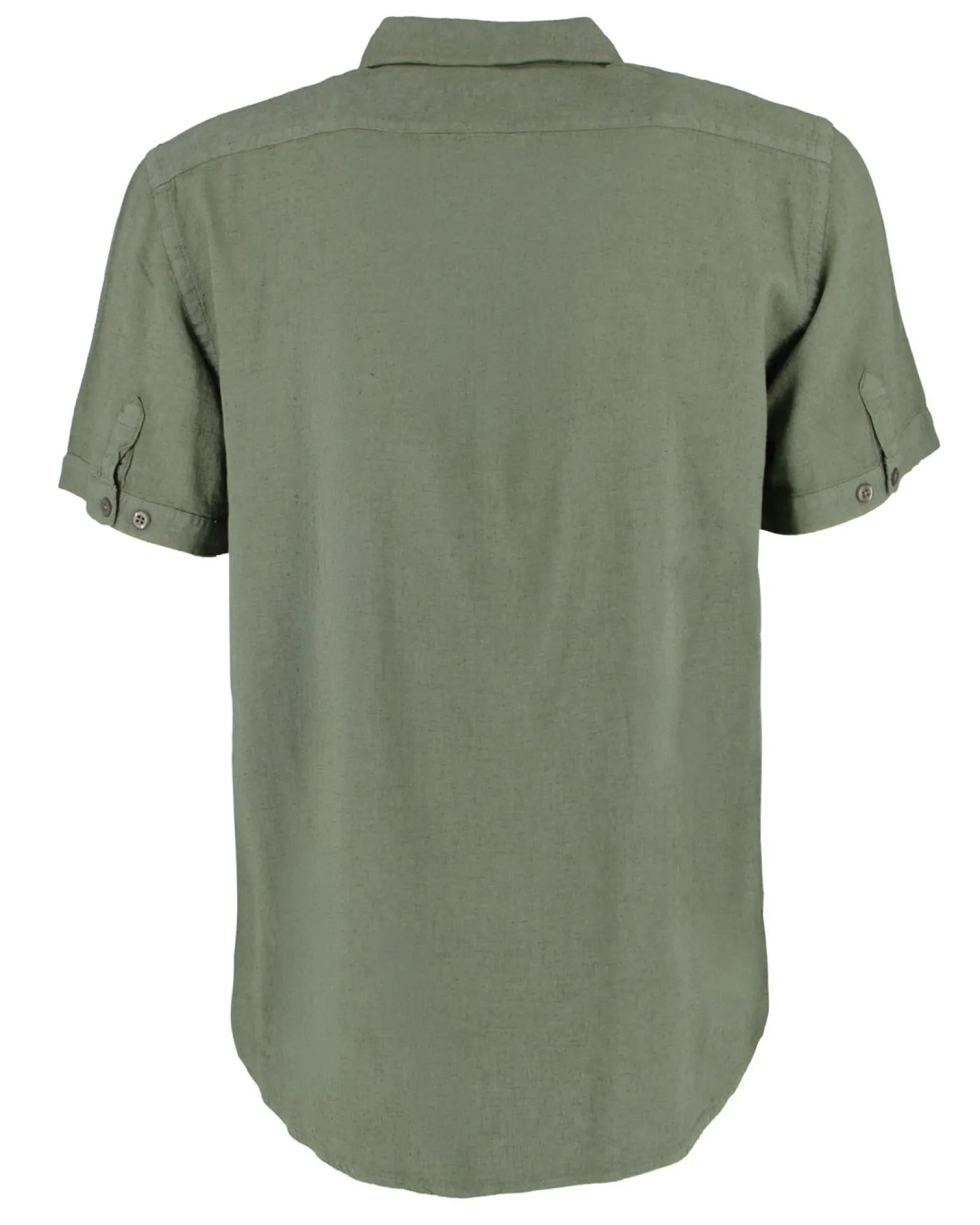 ON SPIRIT - Camica mezza manica collo classico verde militare lino-viscosa