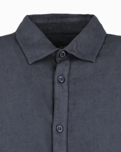 ON SPIRIT - Camica mezza manica collo classico blu lino-viscosa