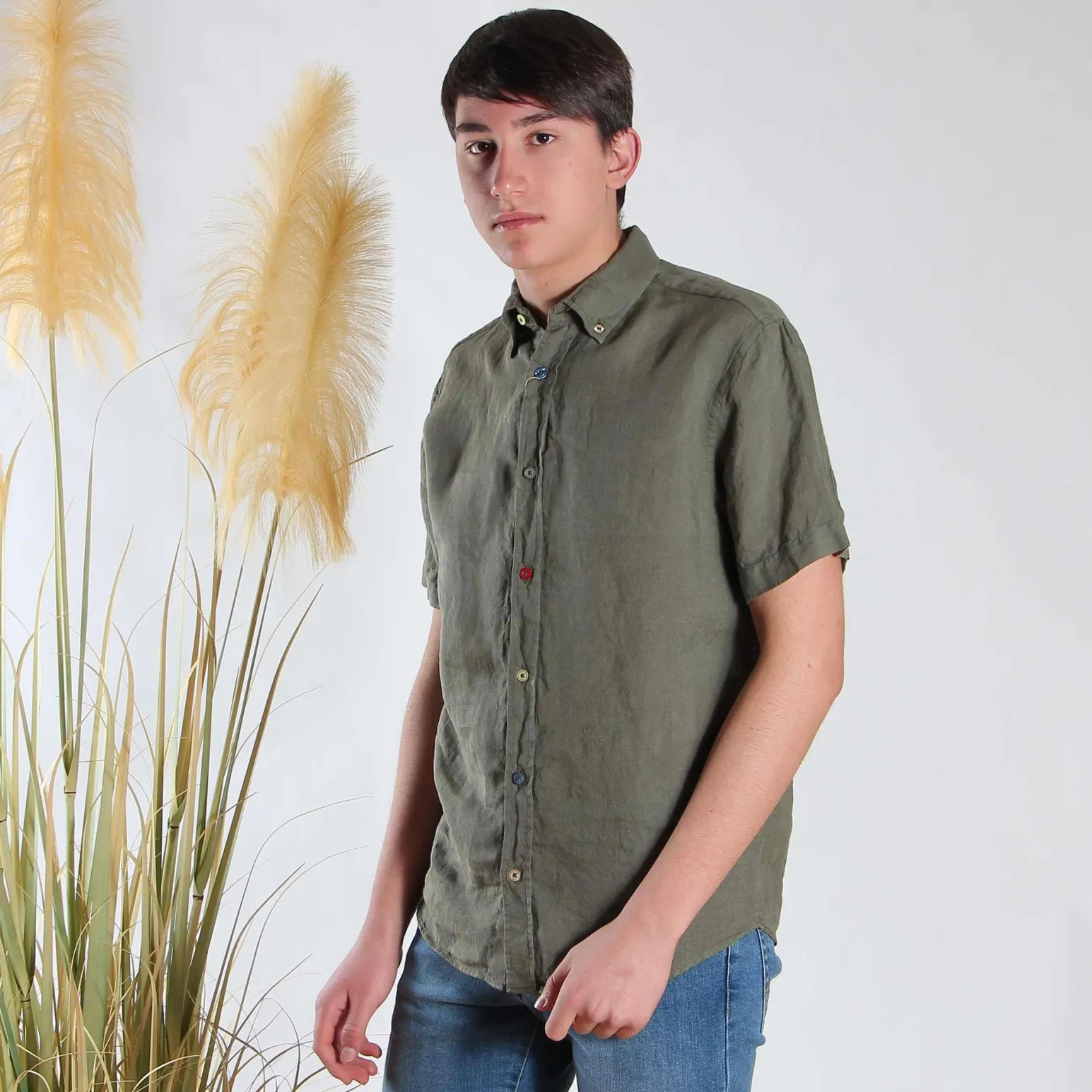 ON SPIRIT - CAMICIA MANICA CORTA LINO BOTTON DOWN