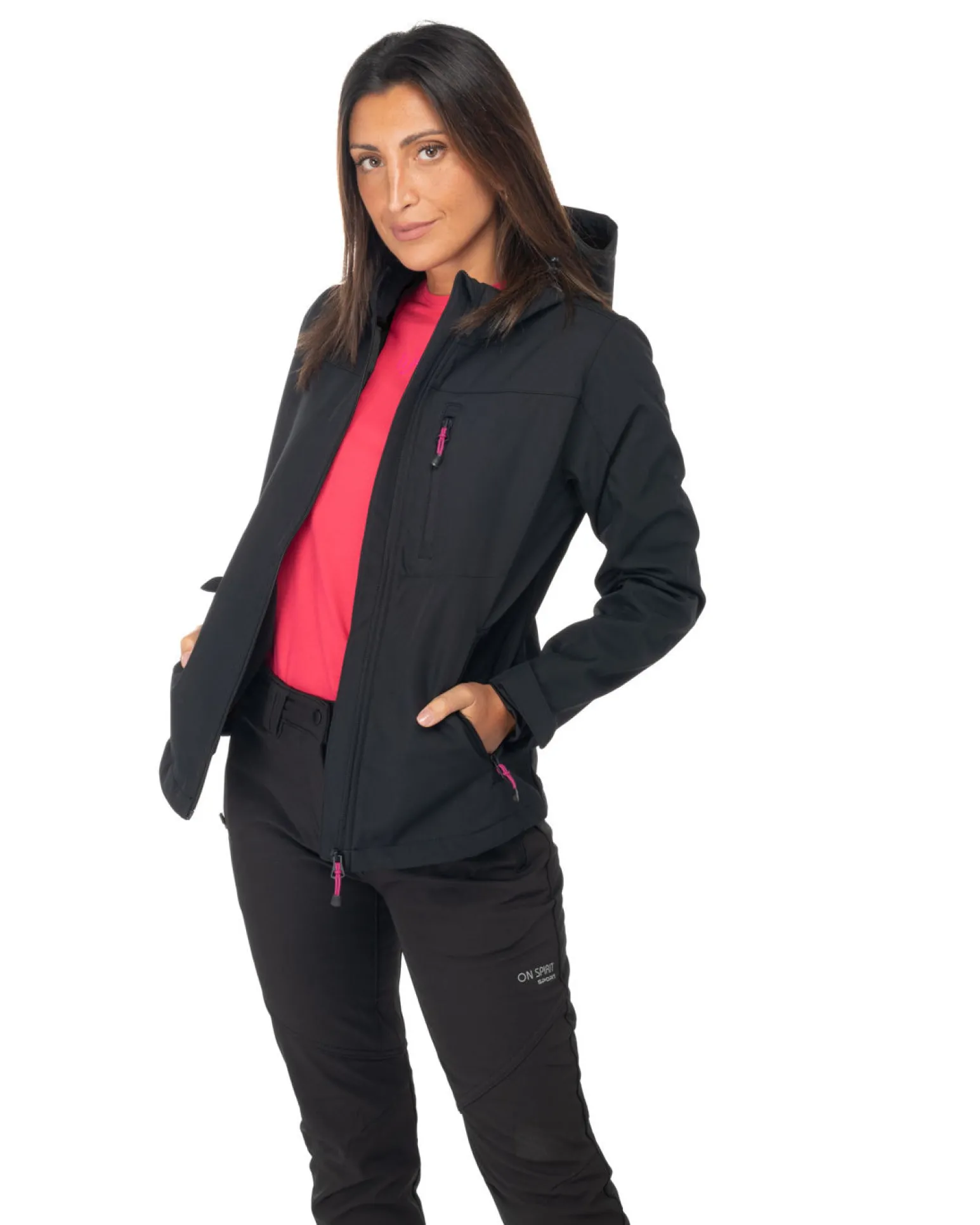 ON SPIRIT - GIACCA DONNA CON CAPPUCCIO SOFTSHELL NERA - CLELIA