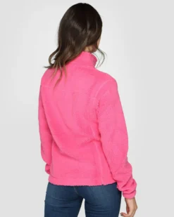 ON SPIRIT - Giacca sherpa da donna fuchsia in pile con zip frontale - AQUILEGIA