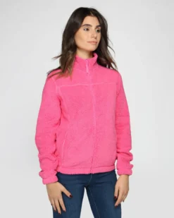 ON SPIRIT - Giacca sherpa da donna fuchsia in pile con zip frontale - AQUILEGIA