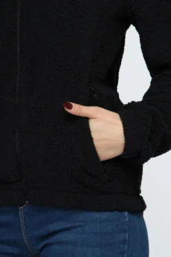 ON SPIRIT - Giacca sherpa da donna nera in pile con zip frontale - AQUILEGIA