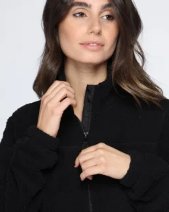 ON SPIRIT - Giacca sherpa da donna nera in pile con zip frontale - AQUILEGIA