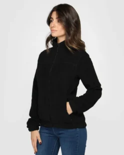 ON SPIRIT - Giacca sherpa da donna nera in pile con zip frontale - AQUILEGIA